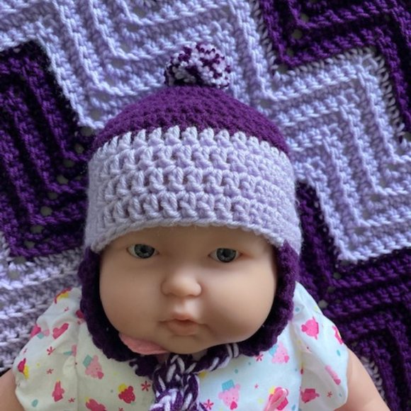 Baby Layette Set Plum & Lilac Hand Crochet NEW - Picture 7 of 9